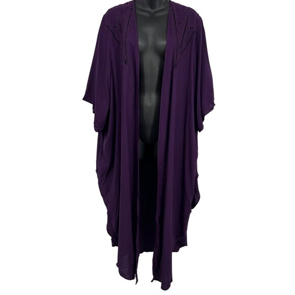 Torrid 3/4 Sleeve Open Front Kimono Cardigan Plus Size 3 4 3X 4X Challis Purple - Picture 1 of 9
